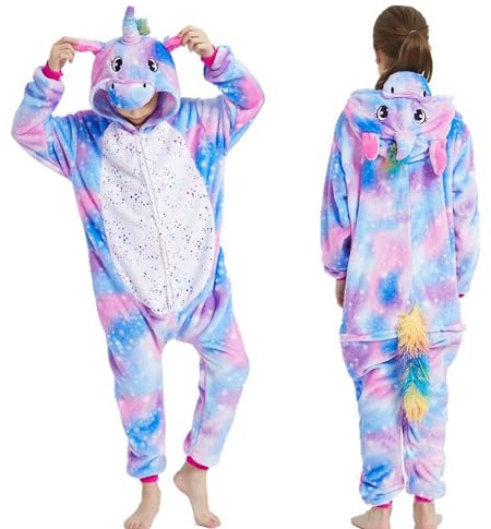 Giugio Kostym barnpyjamas, kostym, onesie, jumpsuit med huva, barn enhörning onesie, flicka overall, onesie, pyjamas, för mysig cosplay, karneval, fest, halloween, jul, 130 cm, one size