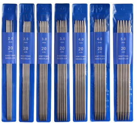 Edelstahl Stricknadeln Set (35 Stück), Edelstahl Stricknadeln für Doppelspitzen, Gerade Stricknadel Set, Für Socken, Schals, Mützen, Haustier, Sockennadeln, Robust und Langlebig