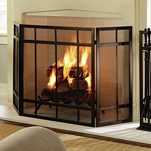 Protección Contra Chispas Pantalla De Chimenea Plegable 3 Paneles Negro, Decoración De Metal Al Aire Libre Cubierta De Malla Sólido Bebé A Prueba De Seguridad Valla Para Chimenea Protector Contra