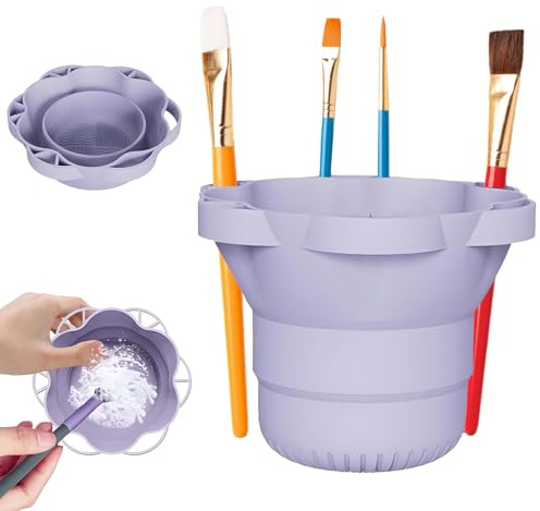 YALiya Zusammenklappbar Pinselhalter, Silikon Pinselreiniger Malbecher, Tragbarer Malpinsel-Wascheimer, Pinselbecher Malbecher, für Aquarelle, Acryl- und Ölbilder