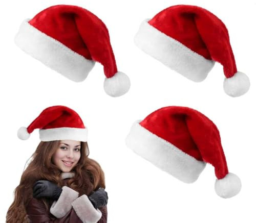 DTXYBC Bonnet Noël, 3 Pieces Chapeau de Père Noël Adultes, Classique Bonnet de Père N-oël, Red Santa Hat, Bonnets de Pere N-oël Peluche pour Femme Homme, pour La Fête de Noëls, Les Jeux de Rôle