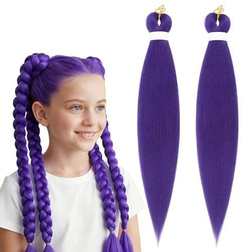 Lila Perücke,Perücke Damen,2 Stück Lila Kunsthaare für Zöpfe,Vorgedehnte Synthetische Flechthaare Ponytail Extension für Halloween und Cosplay Requisiten
