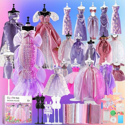 YOCOLE 1500+ Fashion Design Kit, Création de Mode Couture Enfants avec 6 Mannequins, Loisirs Créatifs Activites Manuelles avec Carnet de Croquis, Cadeau D'anniversaire Fille 6 7 8 9 10 11 12 Ans