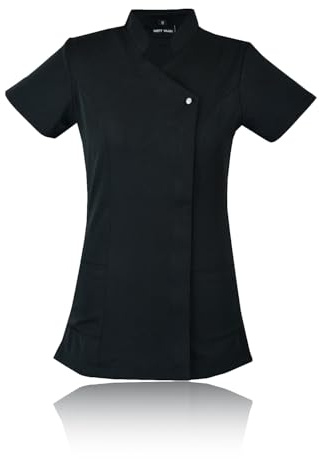 Swift Wear Beauty Tunic Hairdressing Spa Massage Therapist Health Work Nail Salon Uniform Hidden Front Zip With Button (Black, 16)