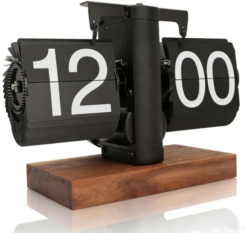 Digital Flip Down Clock, 5.5×8in Retro Automatic Turning Timer, Flip Desk Split Flap Display, Battery Operated Mechanical Clock Vintage Flip Clock with Clear Display for Home Office Decoration(Black)