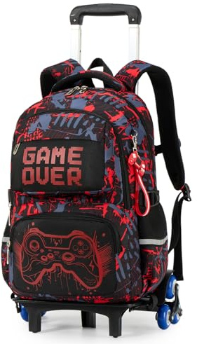 Amythe Zaino con Ruote Ragazzi Luminoso 8-12 Anni, Trolley Scolastico 6 Ruote con Carrello Estraibile, Zaino Trolley per Inizio Scuola Elementare Medie PC 15.6, Rosso