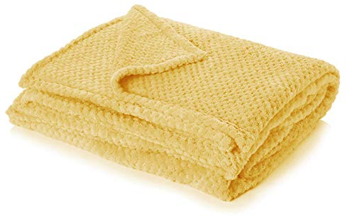 Dreamscene Fleece Blanket Large Sofa Throw, Soft Cosy Warm Honeycomb Waffle King Size Blanket Fluffy Throws for Sofas Bed Settee Faux Fur Throw, Mustard Yellow - 200 x 240cm