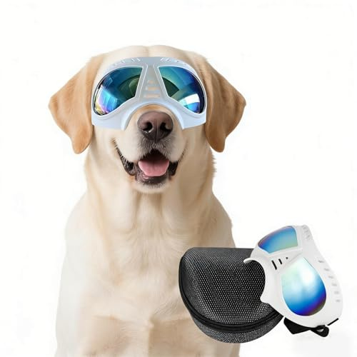 NAMSAN Dog Goggles for Large Dogs Eye Protection, Wide Snout & Soft Frame, UV Protection Dog Sunglasses Medium to Large Breed, Outdoors Driving Dog Sun Glasses, Windproof Dustproof, Adjustable, White
