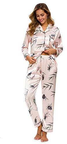 GOSO Ladies Pyjamas Set- Women Pyjamas Button Down Pjs for Women Sets Floral Long Sleeve Sleepwear Lady Nightwear Soft Lounge Sets for Ladies Pjs