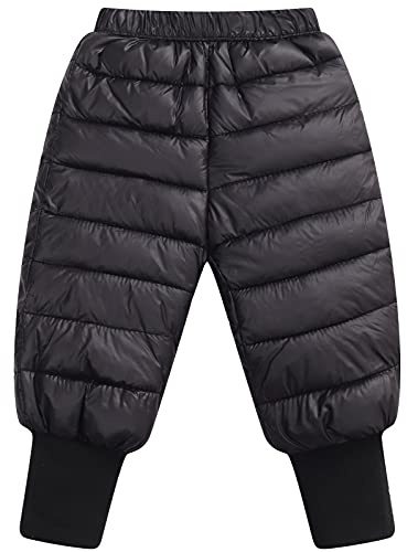 Toddler Girls Snow Pants Windproof Down Pants Winter Snow Trousers Padded Puffer Pants Lightweight Trousers Black 3-4T