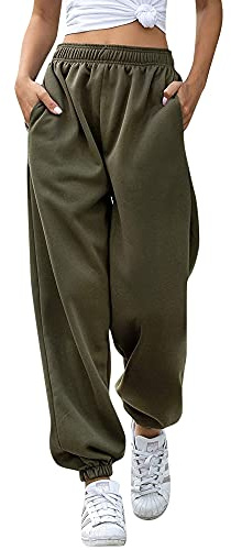 Love My Fashions Women's Joggers Plain Gym Sport Sweatpants Winters Tracksuit Jogging Bottoms Casual Baggy Pants Elastic Waist Cuffed Trousers with Pockets Khaki