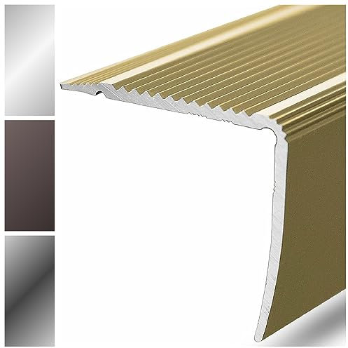 casa pura Perfil angular de aluminio para escaleras en forma de L, perforado, dorado, perfil de borde anodizado para parqué y laminado, 1 pieza, 134 cm de longitud 3 x 2 cm, integral
