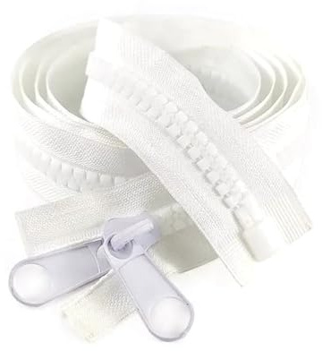 Cerniera in resina 10# Cerniera lunga 1/2/3/4/5 metri Cerniera con doppio cursore laterale aperto per accessori da cucito per tende, Bianco, 200cm