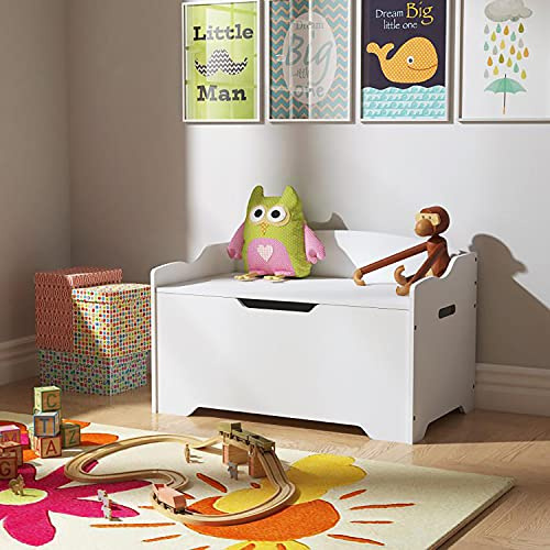 Duffy The Brand® Wooden Large Children Kids Storage Bench Toy Chest -White Storage Space Toy Box Chest Ottoman Bench Foot Rest Seat for Bedroom and Living Room (Model-2)