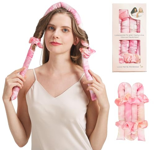 Wonderwear® Veganer Lockenwickler aus Deutschland - Heatless Curls Premium SET ohne Hitze - Über Nacht - Große Locken für mittleres & langes Haar - Tolles Geschenkset