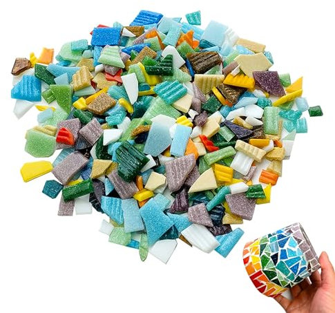 xtemtoamz Mosaiksteine zum Basteln, Mosaiksteine Glas, Glasmosaiksteine, Fliesenbruch, Mosaik Bastelset Erwachsene, Selbstklebende Mosaikfliesen, rür Bastelarbeiten, Dekorationen, Mosaike, 250g