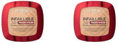 L'Oréal Paris - Fond de Teint Poudre Longue Tenue - Waterproof - Infaillible 24H Fresh Wear - Teinte : Sable (220) - 53 g (Lot de 2)
