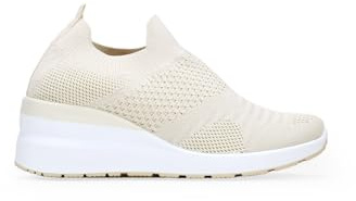 BOSANOVA Zapatillas Deportivas de Tela Tipo calcetín para Mujer confeccionadas en Material Textil elástico Color Beige con Suela de cuña de 5 cm. Sin Cierre. Calzado para Mujer Beige 39