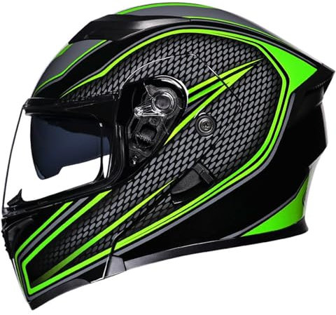 Flip Up Front Motorcycle Helmet,Double Visors Modular Motorbike Full Face Helmet,DOT/ECE Certification Lightweight Moped Scooter Street Bike Racing Motorbike Helmet For Men Women(Color:Green,Size:M)