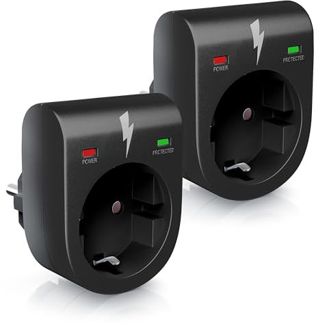 CSL - 2 x Überspannungsschutz Steckdose - Blitzschutz Adapter - Schuko Schutz-Adapter - bis zu 3500 W - IP 20 - integrierter Berührungsschutz - Überspannungsschutz mit LED-Funktionsanzeige - Set