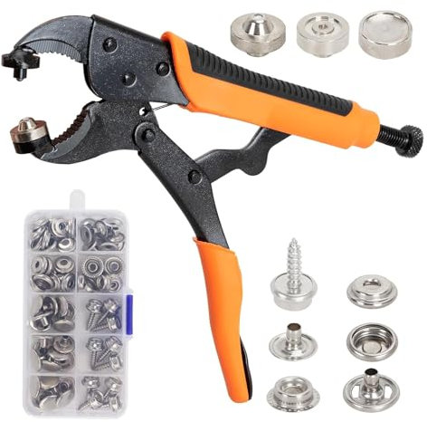 Chingcoo Druckknopf Set mit Zange, 10mm Sichere Druckknöpfe, Verstellbares Druckknopf Setter Werkzeug für Bootsabdeckungen, Reparieren von Segeltuch, Planen Ersetzen von MetallverschlüSsen