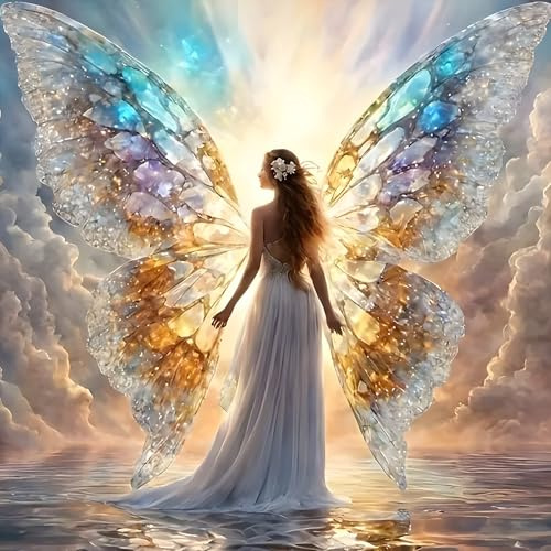 GDYEEH DIY 5D Fairy Diamond Art Painting Kits, Wings Full Round Drill Sparkling Diamond Painting Picture, Dreamland Diamond Painting Art Craft Kit för vuxna nybörjare, heminredning 30 x 30 cm