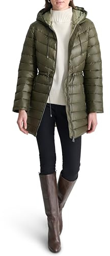 DKNY Women's Anorak Light-Weight Puffer, Loden, M