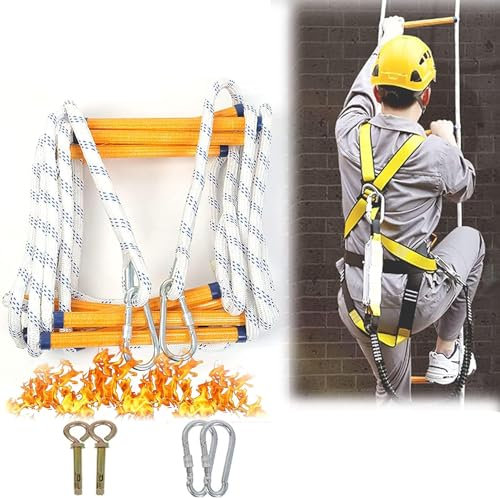 CXJGCRDM Échelle de Secours, échelle de Corde de Secours, échelle de Secours d'urgence, échelle de sécurité, échelle de Corde, capacité jusqu'à 420 kg avec Crochets résistants à la déchirure