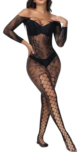 Leypafy Women Fishnet Bodystocking Sexy Badydoll Bodysuit Soft Nightwear Lingerie One Piece(SYLT)