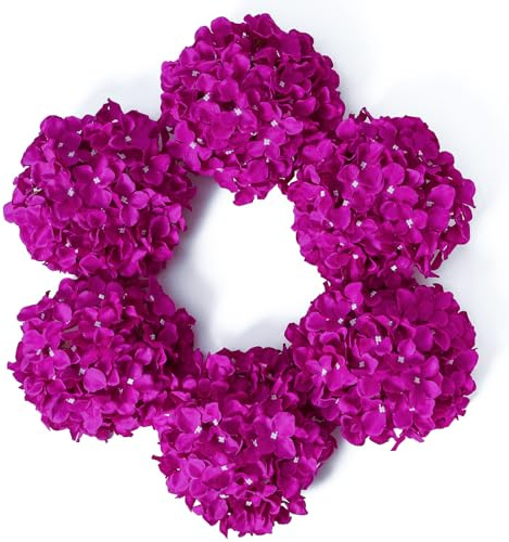 DuHouse Artificial Bigger Silk Hydrangea Flower Heads with Stem Realistic Fake Hydrangea Flower Bouquets for Wedding Home Party Garden Centerpiece Pack of 6(Dark Fuchsia)