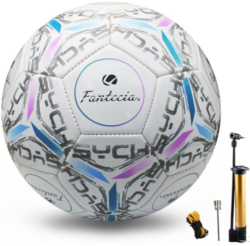 Fantecia Fussball Standard Größe 5, Leder Fußball mit Pumpe, Training Fußbälle for Kinder Erwachsene