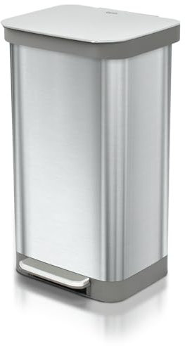 Glad Stainless Steel Step Trash Can, Series 2 with Clorox Protection - Large Metal Kitchen Garbage Bin with Soft Close Lid, Foot Pedal and Waste Bag Roll Holder, 20 Gallon