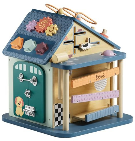 Activity House 12 en 1 en bois - Cube de motricité Montessori & Busy Board à partir de 18 mois - Jouet éducatif pour favoriser la motricité fine, la concentration et la coordination œil-main - Centre