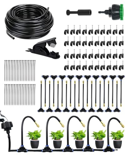 104 pezzi Sistema di Irrigazione da Giardino, Tubo Flessibile per Irrigazione a Goccia da 20m Sistema di Irrigazione a 360° per Giardino Fattoria Cortile Prato