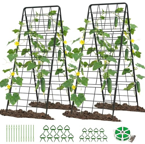 SUNYRISY 2 Stück Rankgitter für Tomaten & Gurken, 150cm Metall Gurke Rankhilfe Set, Gitternetz Kletterpflanzen Tomaten Rankhilfe, Pflanzenstütze für Blumen Nutzpflanzen, Schwarz