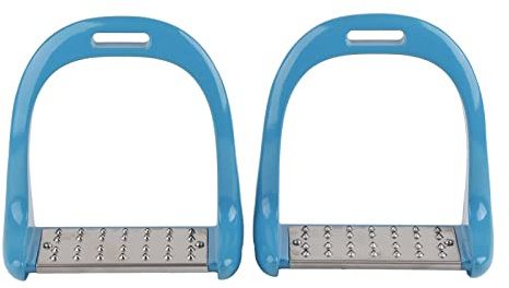 HERCHR 1 Paire d'étriers d'équitation, étriers de sécurité en Acier Inoxydable, Selle en Aluminium avec Peinture pour l'entraînement de Saut d'obstacles d'équitation (Bleue)