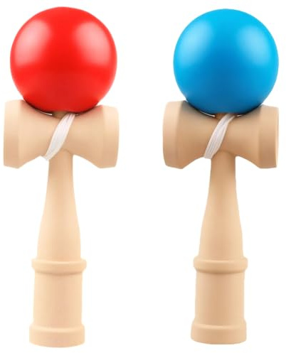 BORFUE 2 Pieces Wooden Kendama Toys Premium Hand Eye Coordination Improve with String Red and Blue Portable Group Game for Group Games Birthday Parties Final Celebrations Beech Wood Wood