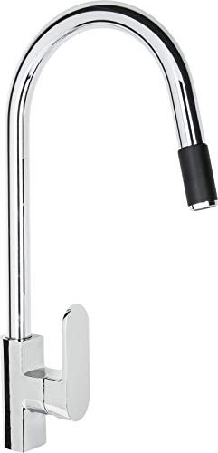 Cornat Spültisch-Einhebelarmatur Girona - Hochwertiger Messingkörper - schwarz / verchromt - Ausziehbare Schlauchbrause / Hochdruck-Armatur / Küchenarmatur / Wasserhahn / GIRS53