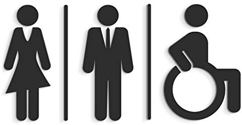 SIGNS - Plaque signalétique toilettes en Relief (15 cm) Noir - Set adhésif Design Toilette WCL. Plaques toilette homme femme handicapé de salle de bains - Autocollants pour les wc restroom