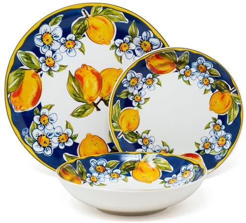NAMAI - Servizio Piatti 6 Persone, Porcellana Resistente, Adatti in Lavastoviglie e Microonde, Colori Vivaci, Set Piatti 18 Pezzi, Servizio Piatti Colorati, Idea Regalo (Lemon Blu)