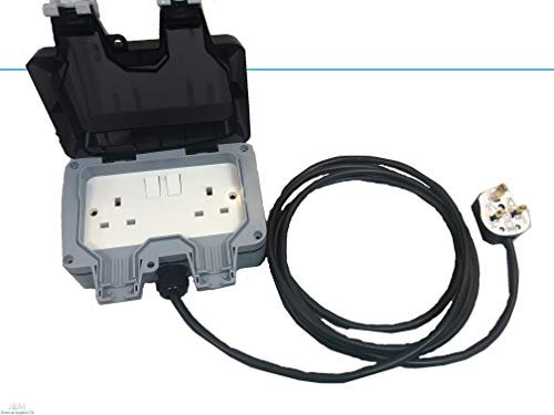 2G 2 Gang IP66 Weatherproof Outdoor Extension Lead Waterproof Double Socket (20M) 20 Metre