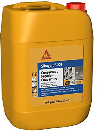 SIKA - Imprégnation hydrofuge multi-supports - Sikagard 225 Conservado Façade-Toiture - Résistant aux UV - Prêt à l'emploi - Effet perlant - 40 à 200m² - 20L