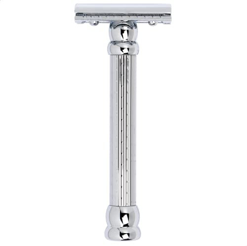 MERKUR Rasierhobel 47C | Glanzchrom | Dreiteiliger Rasierer mit geradem Schnitt | Rasierhobel mit geschlossenem Kamm | Ideal für Nassrasur | Zinkdruckguss | Messing Griffstück | Made in Germany