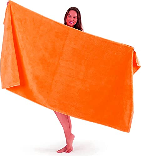 Drap de bain extra large (100 x 200 cm, 600 g/m²), super Jumbo grand drap de bain (orange, coton)