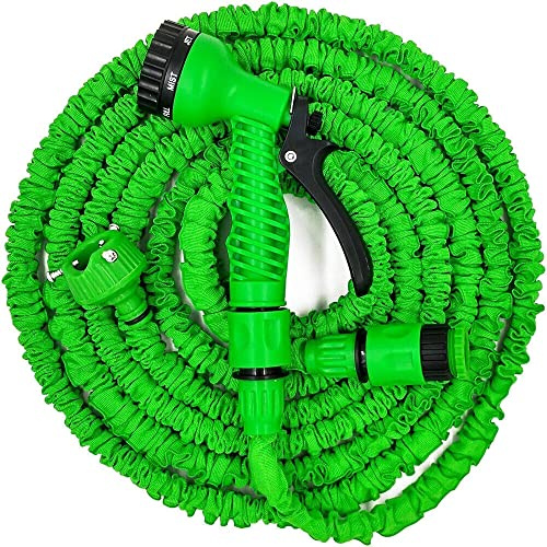 50FT and 100FT Garden Hose Pipe EZ Expandable Garden Water Hose Pipe with Nozzle and 8 Function Spray Gun Fitting Anti-Leakage Kink Free Flexible Lightweight Extra Strength Garden Hose (Green, 50FT)