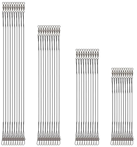 Teaaha 40PCS Wire Traces Pike Fishing, Fishing Leaders with Swivels Black 4 Sizes Fish Line Steel Wire with Swivel Buckles Fishing Line for Lures Bait Rig Hooks Fishing(5.9/7.8/9.8/11.8in)