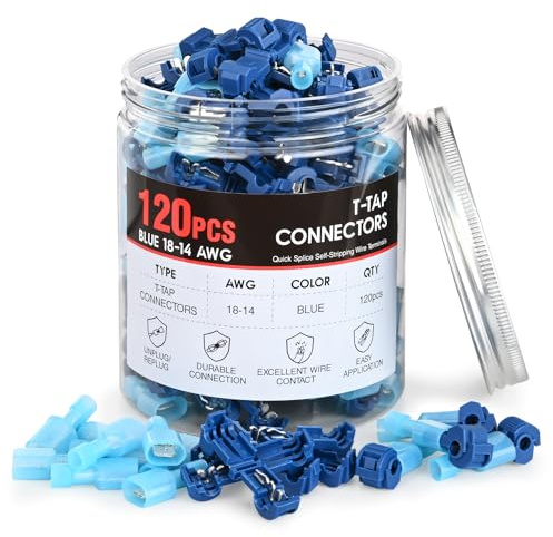 Nilight 120PCS/60 Pairs Quick Splice Disconnect Wire Terminals T-Tap Spade Connectors Blue 16-14 AWG Male Female Fully Insulated Crimp Self-Stripping Kit