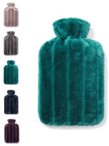 Brevian® 2 liter stor varmvattenflaska med mjukt lyxigt fuskpälsskydd UK (smaragdgrön, vanlig)