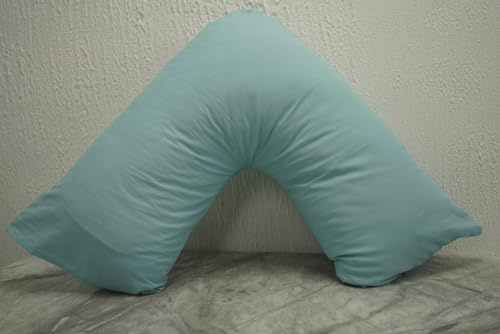 ARLINENS V Shaped Orthopaedic Pillow with Pillowcase, Hollow Fibre Filled Neck, Head & Back Support Cushion, Pregnancy & Nursing Pillow, Polycotton Cover, 74 x 34cm (Duck Egg Blue)