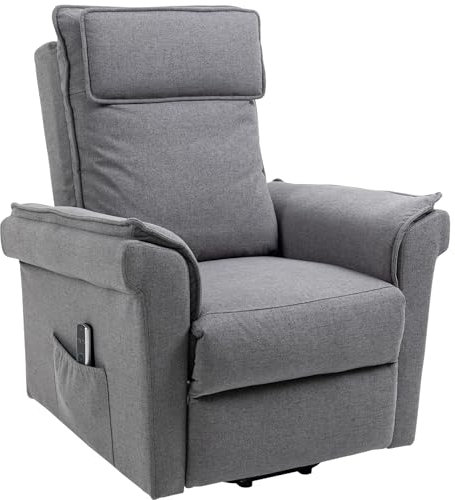 HOMCOM Sessel mit Aufstehhilfe Fernsehsessel Massagesessel Relaxsessel elektrisch Aufstehsessel mit Liegefunktion Leinen-Touch Stahl Grau 86 x 95 x 106 cm